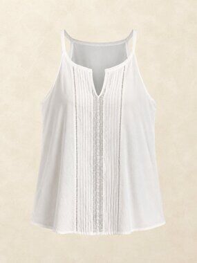 White Eyelet-Trim Sleeveless Tank Top XL
